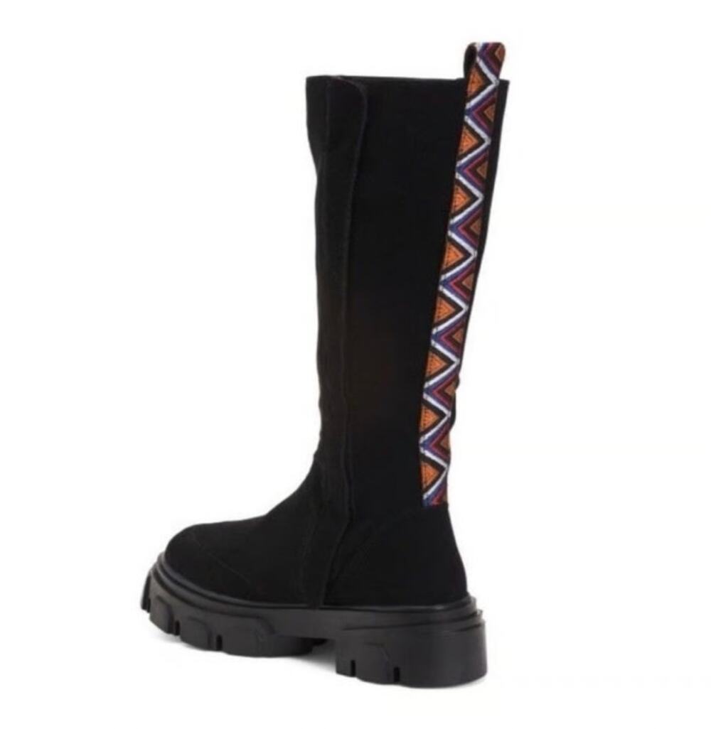 NWOT Farm Rio Knee High Faux Suede Lug Sole Boots Size 7 Black 90s Chunky $285